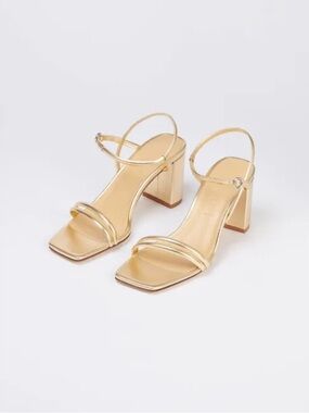 Aeyde Helene Gold Leather Square Toe Sandals EU 42 (US 11) Wedding Guest Glamour